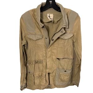 JKT NYC Jakett Khaki/ Green Utility Military Jacket Cotton/leather Trim S